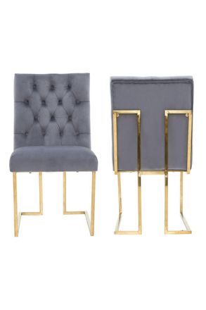 Life Interiors Set of 2 Siena Luxury Tufted Velvet Dining Chairs with Gold Frame in Grey