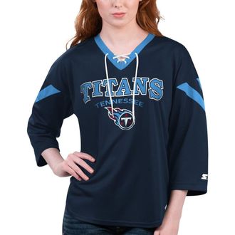 Starter Womens Starter Navy Tennessee Titans Rally Lace-Up 3/4 Sleeve T-Shirt at Nordstrom, Size Xx-Large