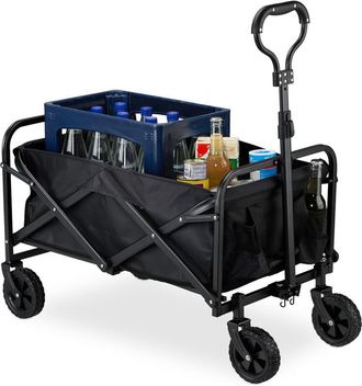 Relaxdays Carretilla Jard&iacute;n, Plegable, 100 Kg, Mango Telesc&oacute;pico, Ruedas Goma, Carro Para Comprar, Camping, Playa, Negro - Relaxdays