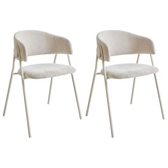 Beliani Conjunto De 2 Sillas De Comedor Decorativas Tapizadas Con Reposabrazos Dise&ntilde;o Moderno Base De Metal Beige Claro Alanson