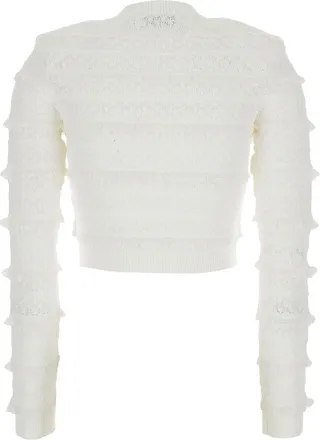 Self Portrait Womens Cardigan White Pointelle Diamante Knit Tops Top