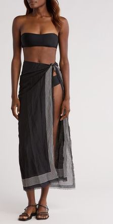 Nordstrom Frame Border Linen & Cotton Cover-Up Pareo in Black at Nordstrom