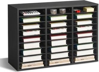 OEM Organizador De Literatura, Clasificador De Archivos De 27 Compartimentos 800 X 297 X 550 Mm Con Estantes Extra&iacute;bles, Clasificador De Madera De Aglomer