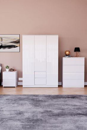 Home Discount Vida Designs Glinton 3Pc Bedroom Set(2Dr Bedside, 4Dr Chest, Wardrobe) in White