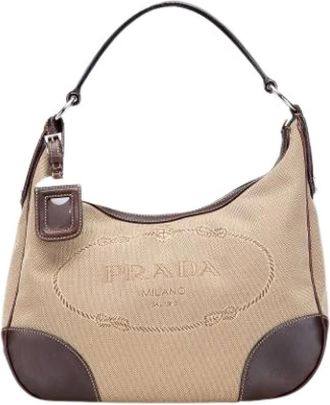 Prada Pre-owned Shoulder Bags, female, Beige, Size: ONE SIZE Pre-owned Canvas Shoulder Bag
