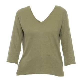 Majestic Filatures Everyday T-Shirt - Dames - Longsleeves - Groen - S - Linnen - Tops