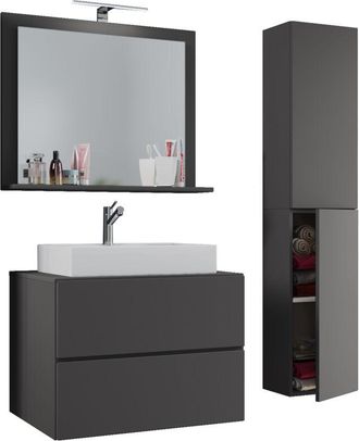 ebuy24 Ebuy24 - Vcm 4 Piezas Lavabo Lavabo Gabinete Inferior Ancho 80 Cm Muebles De Ba&ntilde;o Conjunto Con Cajones Puertas Giratorias Espejo Lendas L (antracita /