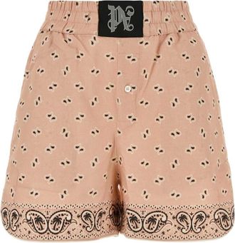 Palm Angels Geprinte linnenmix shorts - Dames - Bermuda - Veelkleurig - S - Linnen - Korte Broeken
