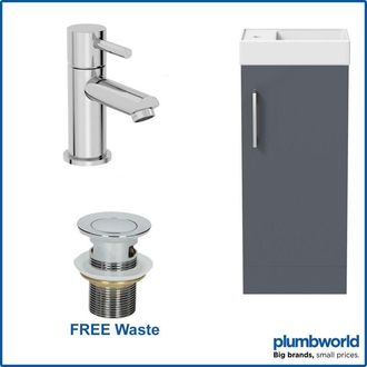 Aurora 400mm Grey Gloss Bathroom Vanity Unit with Basin Sink Storage with Malmo Round Mixer Tap & Waste