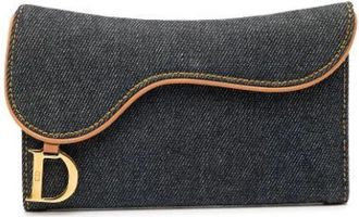 Dior Pre-owned Wallets, female, Blue, Size: ONE SIZE Pre-owned Denim Flap Wallet