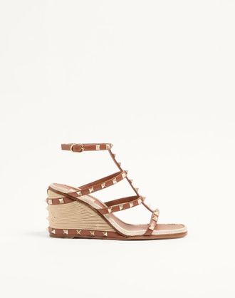 Valentino Garavani Rockstud Calfskin Wedge Sandal With Cornely Embroidery 80Mm Wo