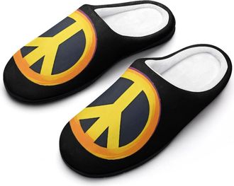 Generic Peace Sign Mens House Slippers Memory Foam Washable Cotton Slip on Home Shoes