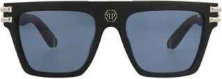 Philipp Plein 56mm Square Sunglasses in Black Black Blue at Nordstrom Rack
