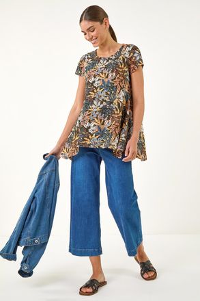 Roman Floral Lace Puff Print Tunic Top