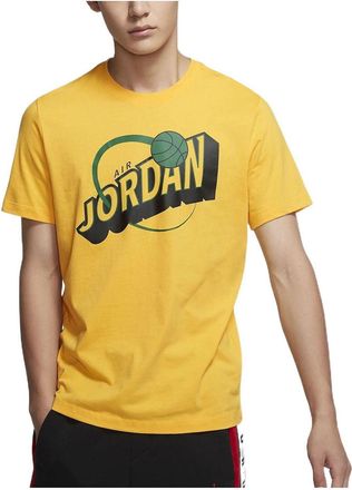 Nike Jordan Mens Air Jordan Alphabet Printing Round Neck Pullover Short Sleeve Yellow T-Shirt CT2001-741