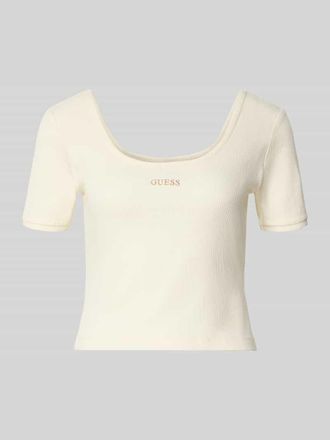 Guess Cropped T-Shirt aus Lyocell-Mix Modell Circe in Weiss, Gr&ouml;&szlig;e XL
