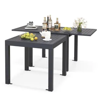 Costway Costway 80 160cm Expandable Patio Dining Table Outdoor Rectangular Aluminum Table for 4 6 Person in Grey