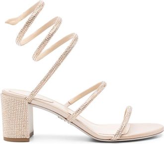 Rene Caovilla Cleo 60mm sandals - women - Fabric/Calf Leather/Calf Leather/glass - 39 1/2 - Gold