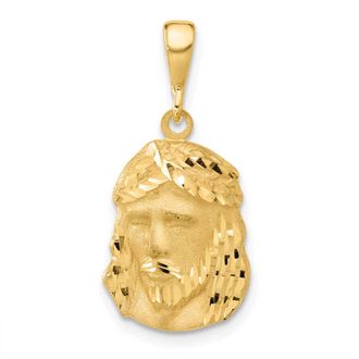 Diamond2Deal 14k Yellow Gold Satin and Diamond-cut Jesus Medal Pendant