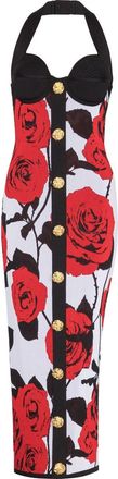 Balmain floral-jacquard knit midi dress - women - Viscose/Polyamide - 38 - Black