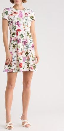 Eliza J Floral Fit & Flare Dress in Ivory Multi at Nordstrom Rack, Size 14