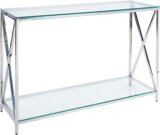 Beliani Beliani - Consola De Vidrio Templado Transparente Plateado 120 X 40 Cm Acero Inoxidable Audet
