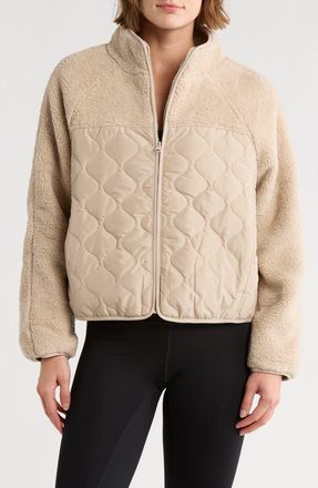 Zella Faux Shearling Mixed Media Jacket in Tan Oxford at Nordstrom Rack, Size X-Large