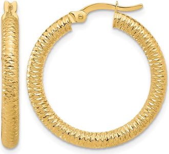 Diamond2Deal 14K Yellow Gold Diamond-Cut Round Hoop Earrings 25 mm
