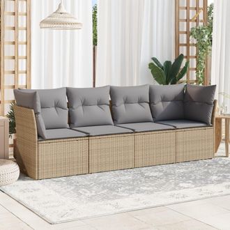 vidaXL Juego De Sof&aacute;s Jard&iacute;n Con Cojines 4 Pzas Rat&aacute;n Sint&eacute;tico Beige Vidaxl