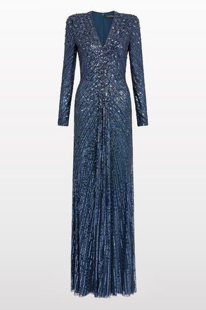 Jenny Packham Eve Sequin-Embellished V-neck Dress in Blackthorne Blue at Nordstrom, Size 16 Uk