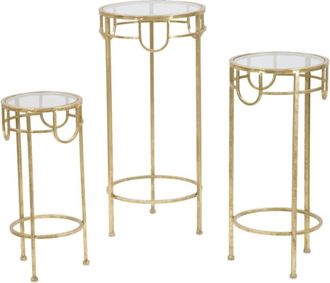 Mauro Ferretti Juego de 3 mesas redondas en metal dorado ø cm 33x70-28x60-23x50
