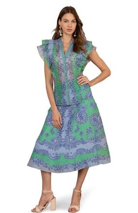 Hale Bob Caitriona Linen Organza Top in Green at Nordstrom, Size Medium