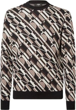 Fendi Truien & Vesten, Heren, Rood, XL, Geometric Monogram Knit Sweater