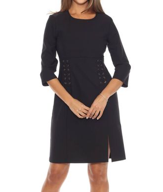Joseph Ribkoff Womenos Lace-Up 3/4 Sleeves A-Line Dress In Black