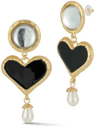 Sphera Milano Enamel Heart & Faux Pearl Drop Earrings in Gold at Nordstrom Rack
