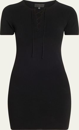 Nili Lotan Palma Laced Short-Sleeve Mini Sweater Dress
