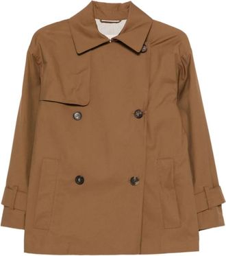 Max Mara Zeno Double-Breasted Jacket - Dames - Mantel - Bruin - XS - Katoen - Jassen