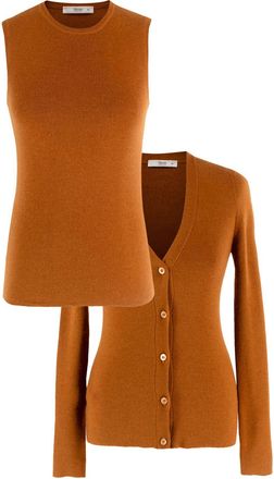 Prada Rust Silk And Cashmere Blend Top And Cardigan Set Size XXS
