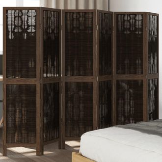 vidaXL Biombo Separador De 6 Paneles Madera Paulownia Marr&oacute;n Oscuro Vidaxl