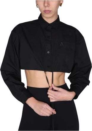 ADĀMO Andrea Adamo Overhemden, Dames, Zwart, M, Katoen, Shirt met puntkraag en cropped pasvorm