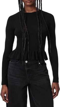 AllSaints Jas Rib Knit Peplum Sweater in Black at Nordstrom, Size X-Small