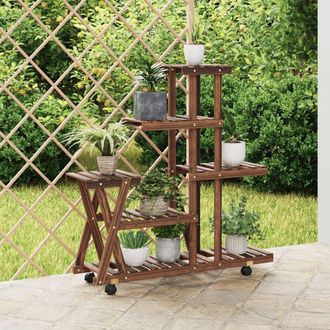 vidaXL Soporte De Flores Con Ruedas Madera Maciza Abeto 95x25x101 Cm Vidaxl