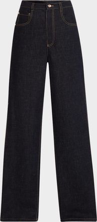 Brunello Cucinelli Pleated-Panel Wide-Leg Jeans