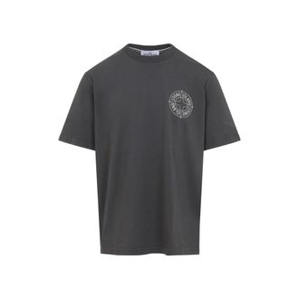 Stone Island Grey Crewneck Logo Print T-Shirt