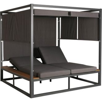 Hhg [NON UTILIZZATO] Lettino doppio reclinabile da esterno con parasole HHG-805 200x200x200cm alluminio tessuto grigio scuro