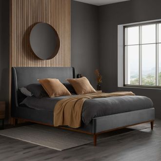 Birlea Double Bed Frame Grey Nicola Velvet Fabric 4FT6 135cm in Dark Grey
