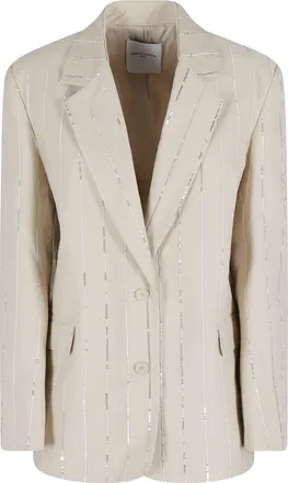 Isabelle Blanche Sand Sequined Striped Single-Breasted Cotton Blazer