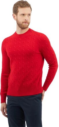Brooks Brothers Lamswollen Kabel Gebreide Trui met Ronde Hals - Heren - Ronde hals truien - Rood - L - Wol - Truien & Vesten