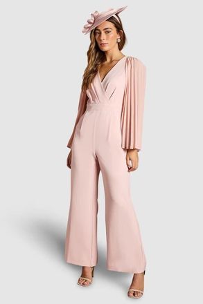 Coast V Neck Pleated Long Sleeve Jumpsuit in Blush at Nordstrom, Size 4