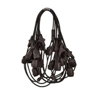OEM 20 Casquillos E27, Cable Redondo De Goma Negra, Guirnalda De Luces Exteriores Ip44, 10 M, Para Jard&iacute;n Y Patio